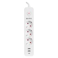 S-LINK SPG03TC 2 Usb +1Type C 5V2.4A 1.5m 3x1.00mm 100% Bakır 750 Joule 3 lü Anahtarlı Akım Korumalı Beyaz Priz